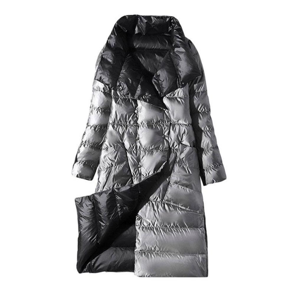 Double Sided Long Down Jacket Spring Autumn Turtleneck White Duck Down Warm Parkas Black Gold  Gray Light Blue Green White S-5XL