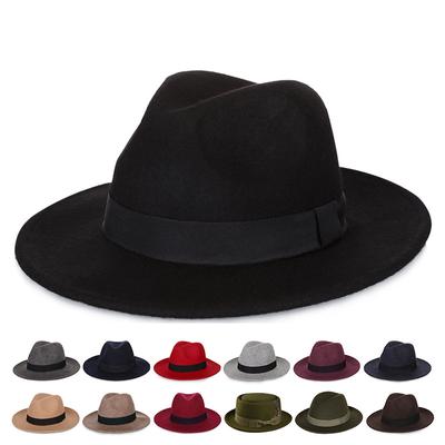 Big Brim Wool Top Hat Wide Edge Jazz Hat Cowboy Hat Autumn And Winter British Gentleman'S Hat Comfortable Fashion Warm Felt Hat