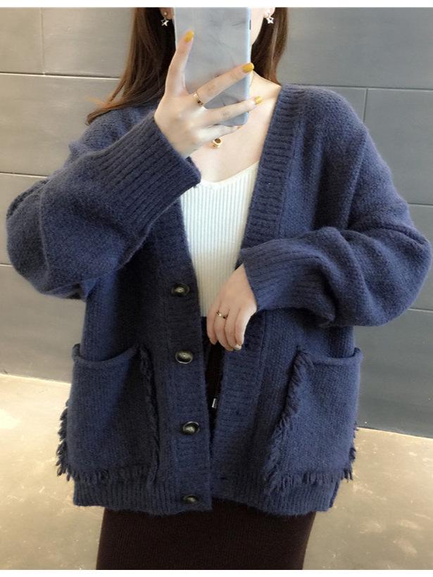 Women's Korean-Style Long Sleeve Loose Knit Cardigan - Autumn/Winter Versatile Sweater