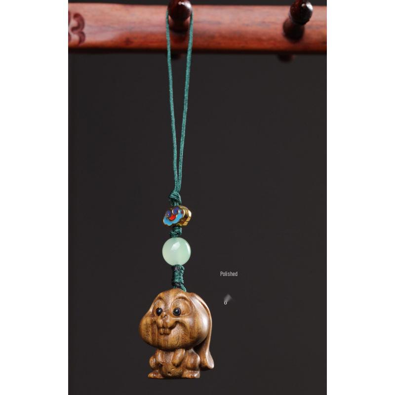 Green & Red Sandalwood, Ebony Elf Rabbit Phone Charm & Key Ornament DIY Accessory