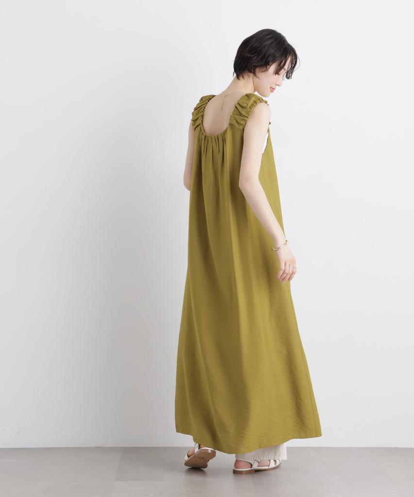 Gathered Sleeve Flare Size F [Nano Universe] Dress, Women's, 140, Green, 673-6119324