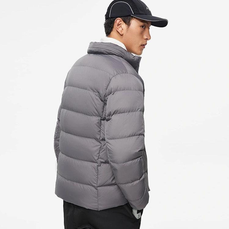 Li-Ning Fitness Series Solid Color Stand Collar Slim Short Down Jacket Men Jacket Smoke-Gray AYMT101-3