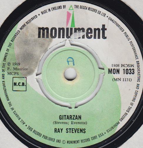 

7inch Record RAY STEVENS - Gitarzan MON1033 Monument 1969 UK Rock Used