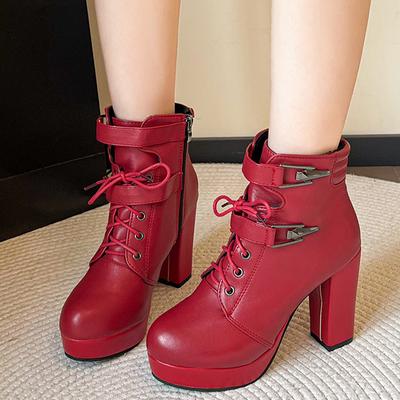 Super High Heels Damen Stiefeletten Lederschuhe Mode Chunky Schuhe Damen 2024 Trend Kleid Schuhe Pumps Winter Mujer Goth Botas