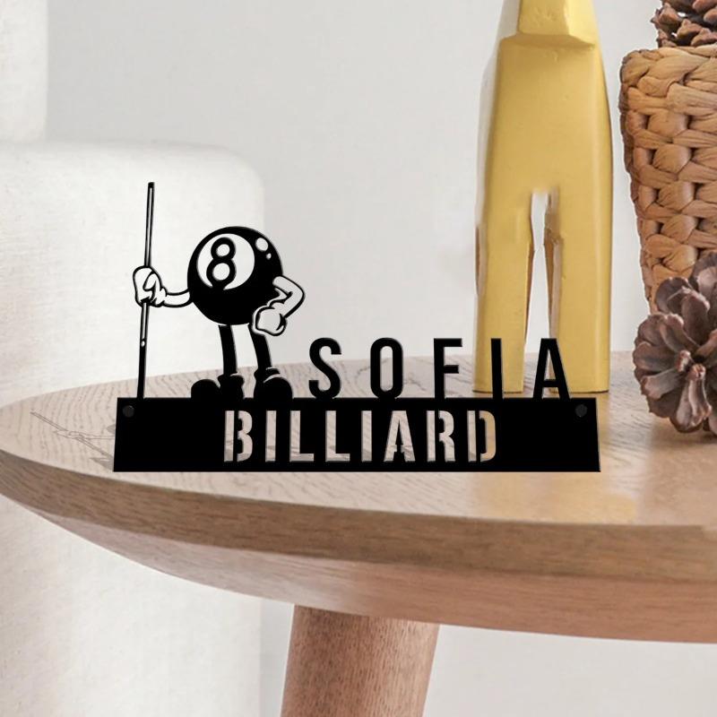 Custom Billiard Metal Sign – Personalized Name Plate for Game Room, Bar, Cafe & Club Wall Decor, Unique Gift for Billiard Coach