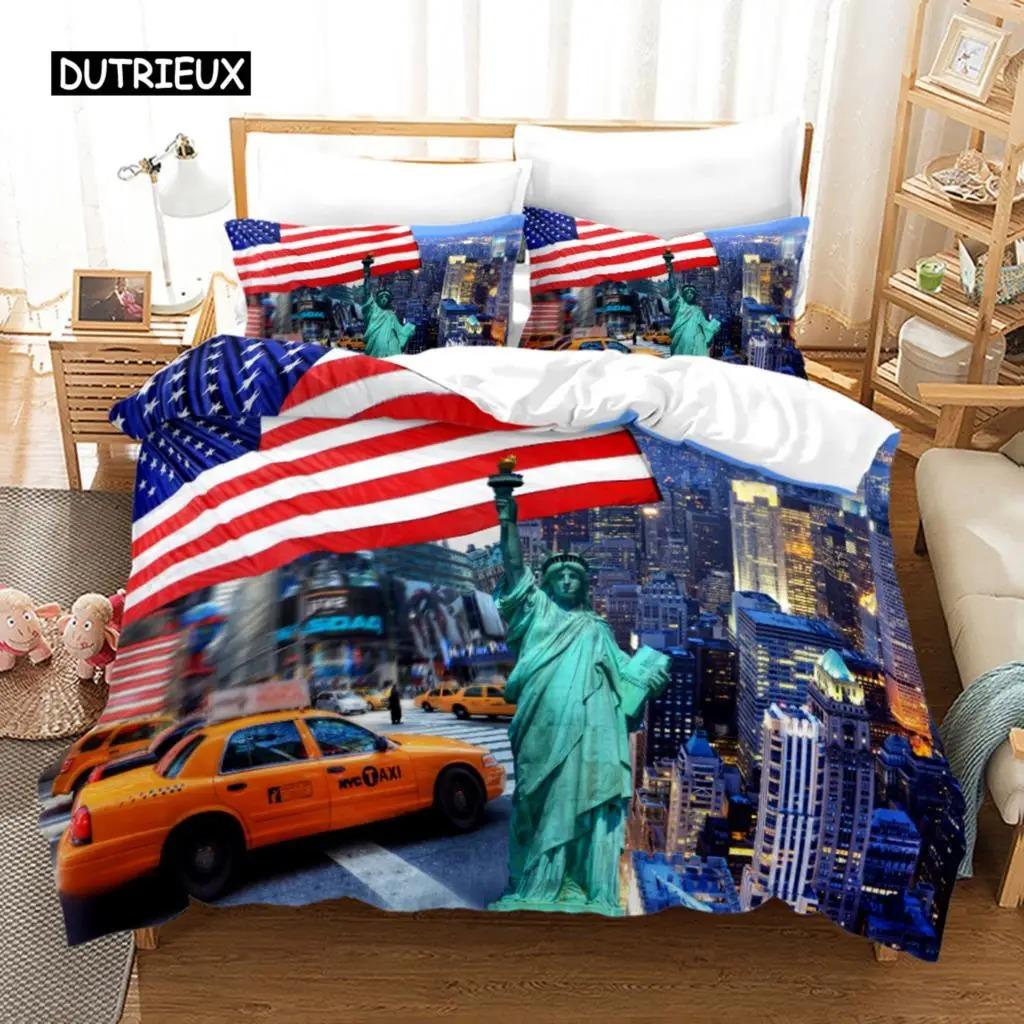 American Flag Duvet Cover Set Microfiber Red White Stripe Decor Bedding Independence Day Freedom Theme Quilt Cover