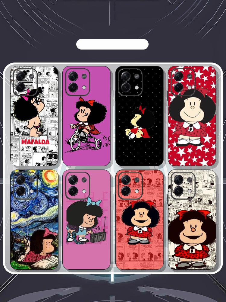 Cute Mafalda girl fashion pattern Phone Case For Redmi Note 14 13 12 11 Pro Plus S 5G 14C A3 Soft Black Phone Cover