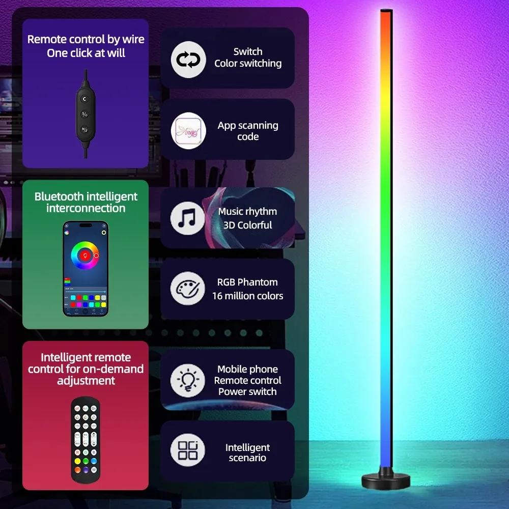 LED Floor Standing Lamp RGBIC Atmosphere Lights APP Control Music Sync Corner Lighting for Bedroom Living Room Background Light