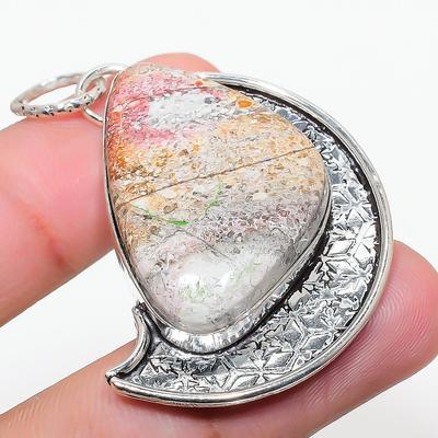 Natural Laguna Lace Agate Gemstone 925 Sterling Silver Pendant 1.97" A8Z02