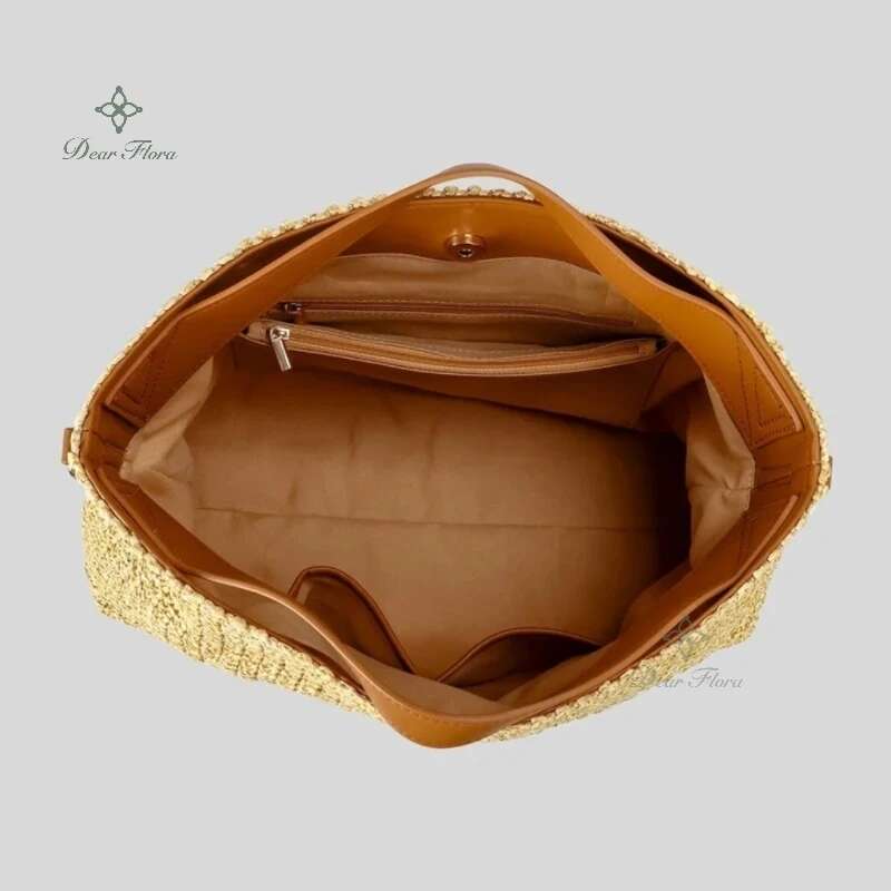 Women Fashion Letter Straw Shoulder Crossbody Bag Handwoven Pp Straw Handbag Casual Holiday Summer Beach Large Capacity Tote Bag