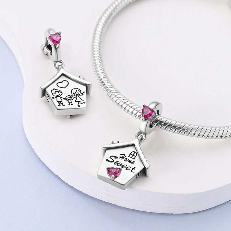 Charm Bead Charms copper Happy Home Pink Heart Bead Charms Compatible With Charm Bead Charms Plata Authentic Bracelets Bead Charms Women Jewellery Mak