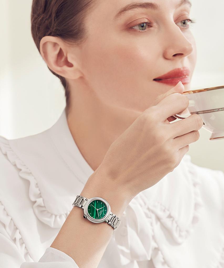 Lollalojeu Tea-Time Malachite Silver Women'S Metal Wristwatch