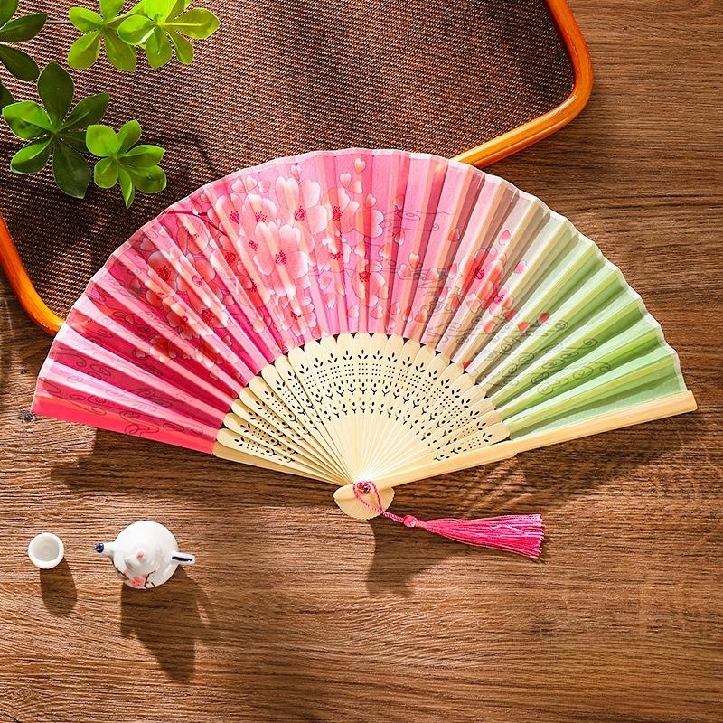 Traditional Chinese Sle Hand Fan Women's Qipao Dance Fan Portable Summer Small Foldable Fan Silk Material Bamboo Frame