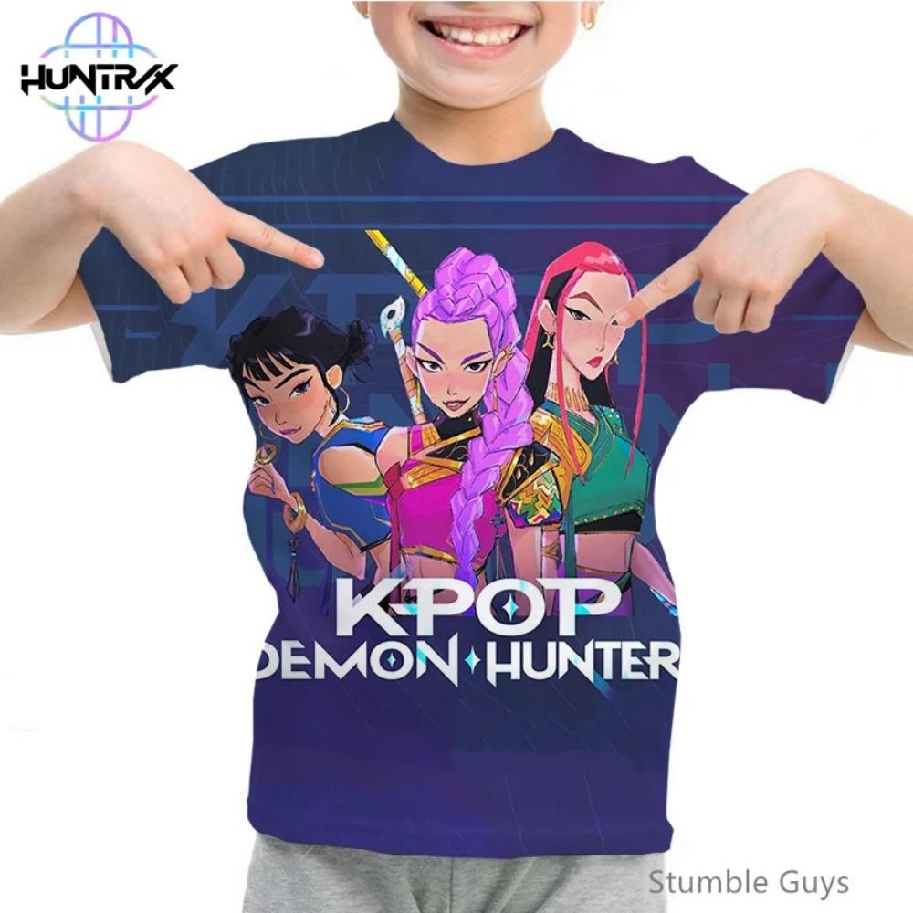 Anime Clothing Casual Fashion Children Kpop Demon Hunter 3D Short Sleeved Summer Boy and Girl T-shirt