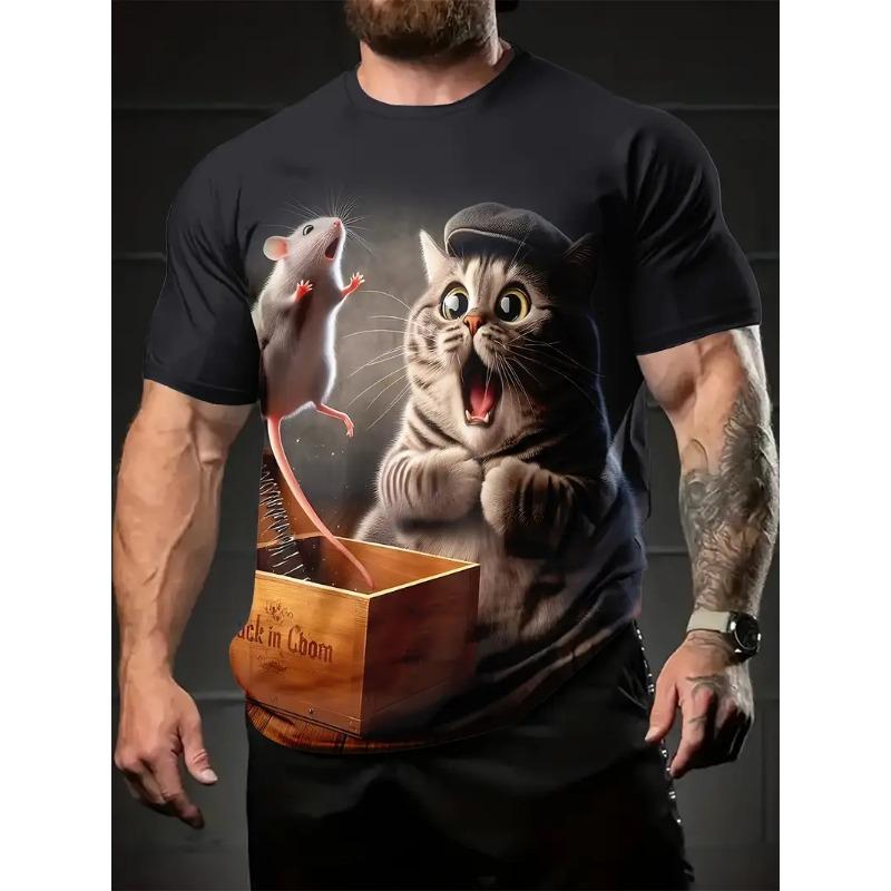 

Мужская футболка с круглым вырезом, напечатанная на 3D-принтере, повседневная летняя одежда, легкая, модная и универсальная, суперпрактичная футболка с кошачьим узором 6XL