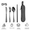 Stainless Steel Cutlery Set 4-Piece Retro Tableware Fork Spoon Chopsticks Knife with Storage Bag Mirror Polished Dishwasher Safe Cutlery Set for Home