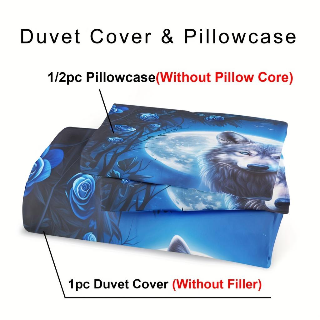 Comforter 2/3Pcs Soft Comfortable Wolf Bedding Set Set Blue Flower Bedding Set Wolves Animal Print Floral