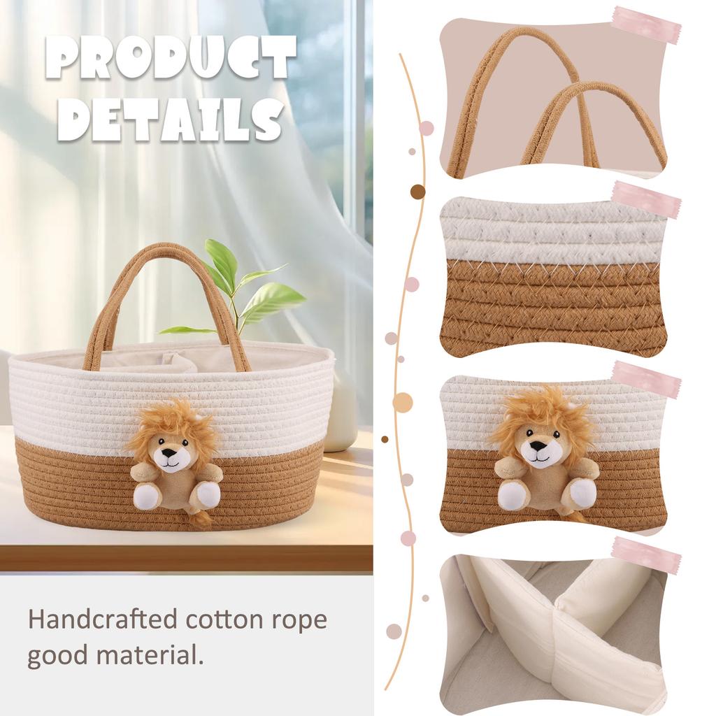 Portable Diaper Caddy Organizer Soft Cotton Rope Nursery Diaper Storage Basket with Sturdy Handle Large Capacity Storage Bag
