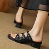 Black fashion outer wear one-word drag summer new square head thick heel open-toed super foreign style comfortable one-pedal sandals