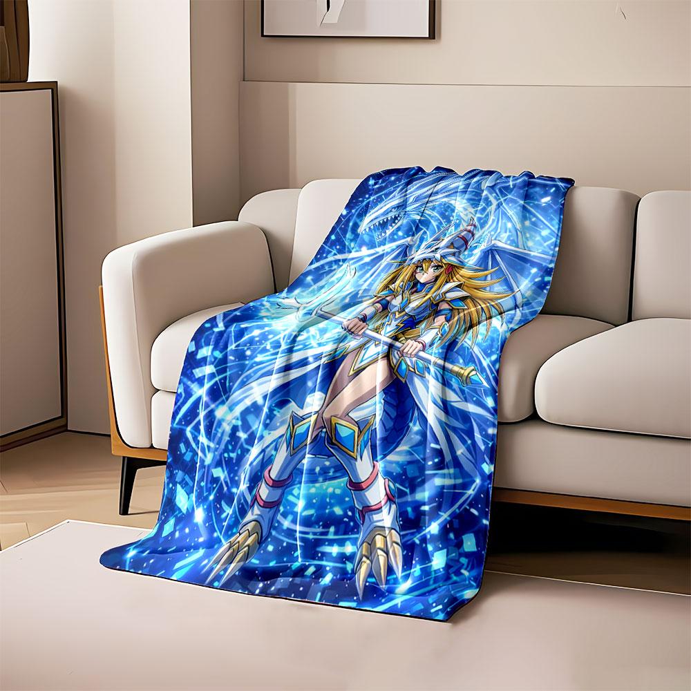 

A fierce warrior in dragon-themed armor with blue energy and dragon motif. for all seasons blanket lunch break throw gift 80cm x 120cm