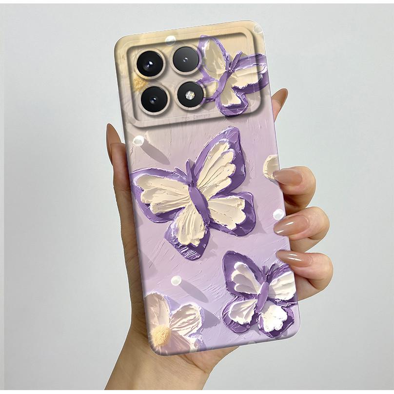 Shockproof Phone Case for Xiaomi Poco F6 Pro 5G Redmi K70 Pro Pretty Butterfly Flower Soft TPU Shell PocoF6Pro Bumper Back Cover