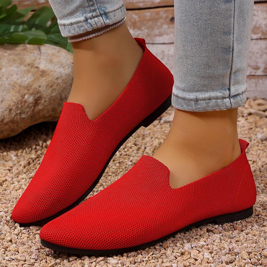 Women's Flyknit Pointed Toe Flats - Versatile, Breathable, Comfortable Solid Color Summer Shoes