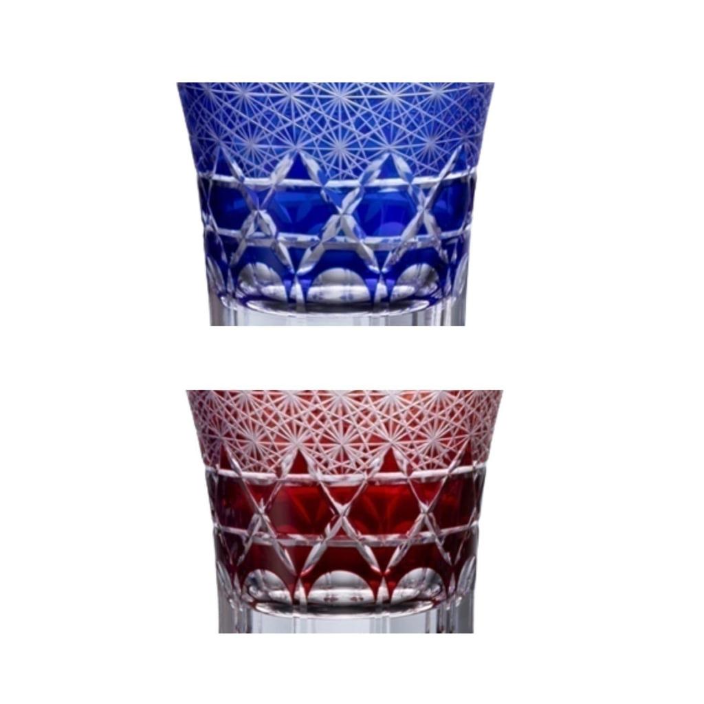TOFUKU Trading Creative Cut Glass Master Finish Premium Glasswork Old Fashioned Glass Pair Chrysanthemum Diamond Cut 240cc - - - - - - Blue/Red -