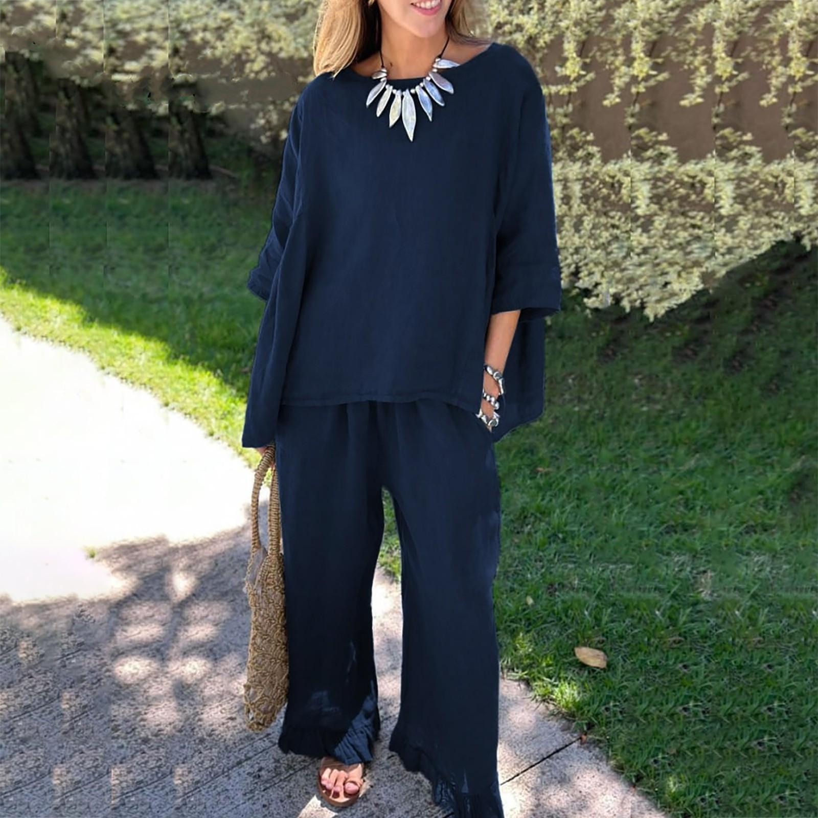 Новые осенние женские однотонные свободные повседневные брюки из хлопка и льна — фото 5