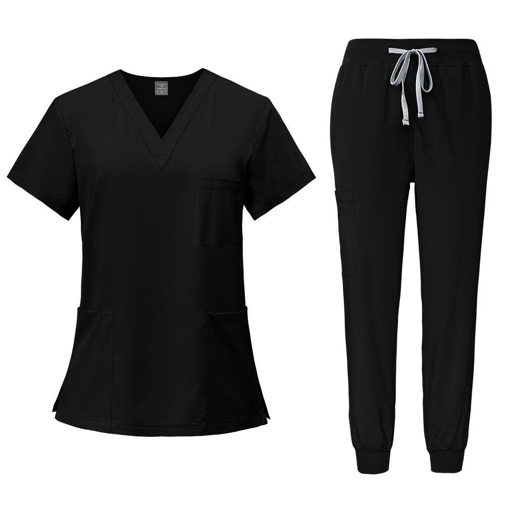 Summer V-neck Models Short-sleeved + Lace-up Trousers Doctor Short-sleeved Overalls Two-piece Set of Quick-drying Elastic Hand-washing Clothes