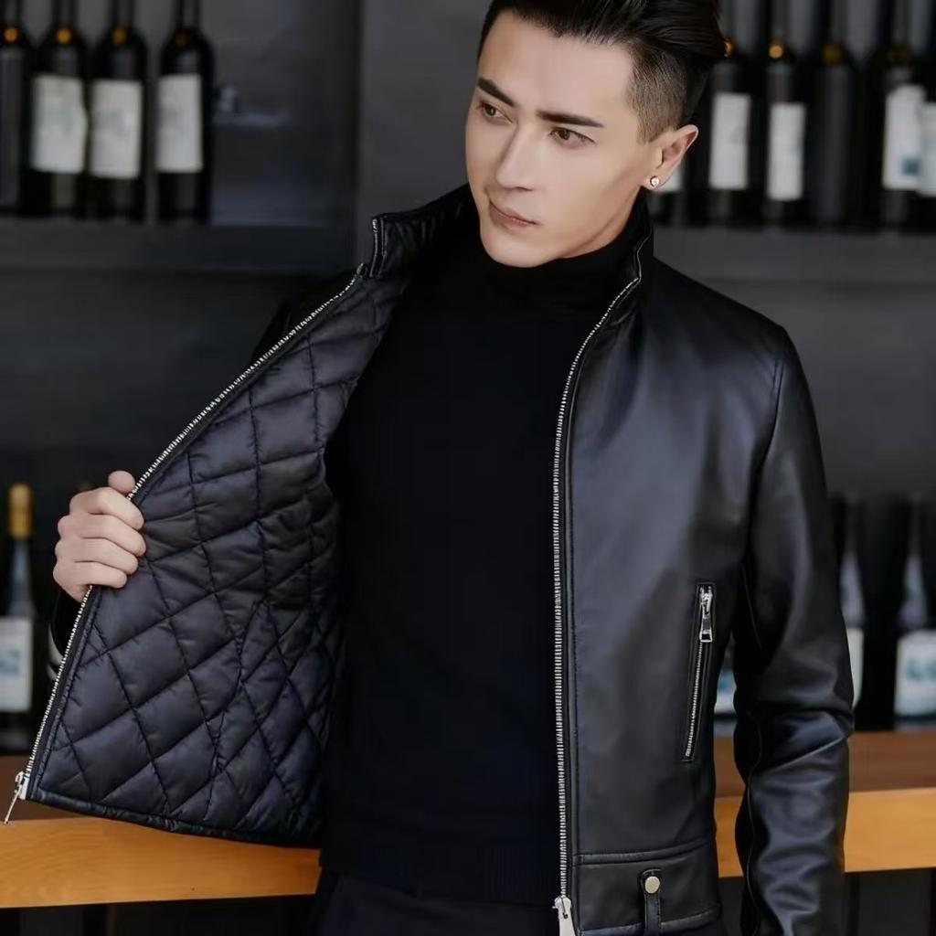 Steelstamp printed leather jacket men's spring and autumn lapel zipper locomotive riding trend fashion loose casual pu leather jacket