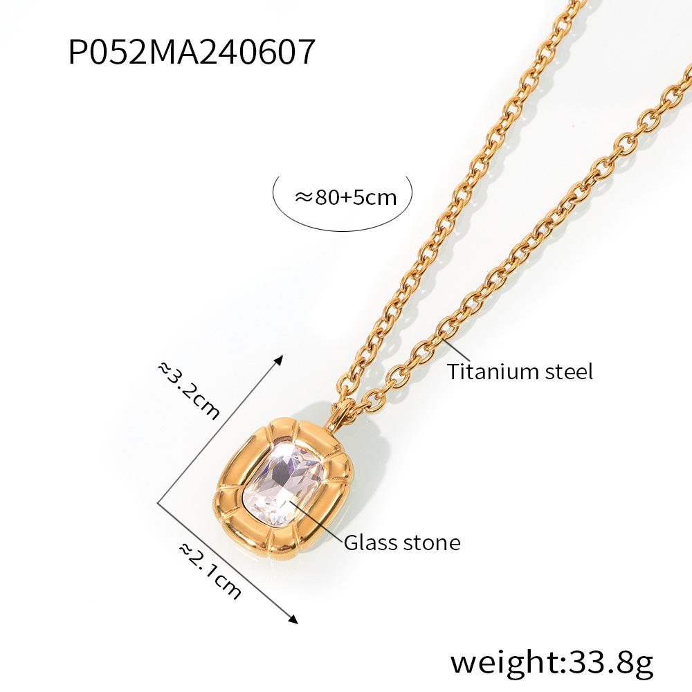 Minimalist Gold-Plated Titanium Steel Pendant with Diamond-Accents - Geometric Oval Design Jewelry Set.