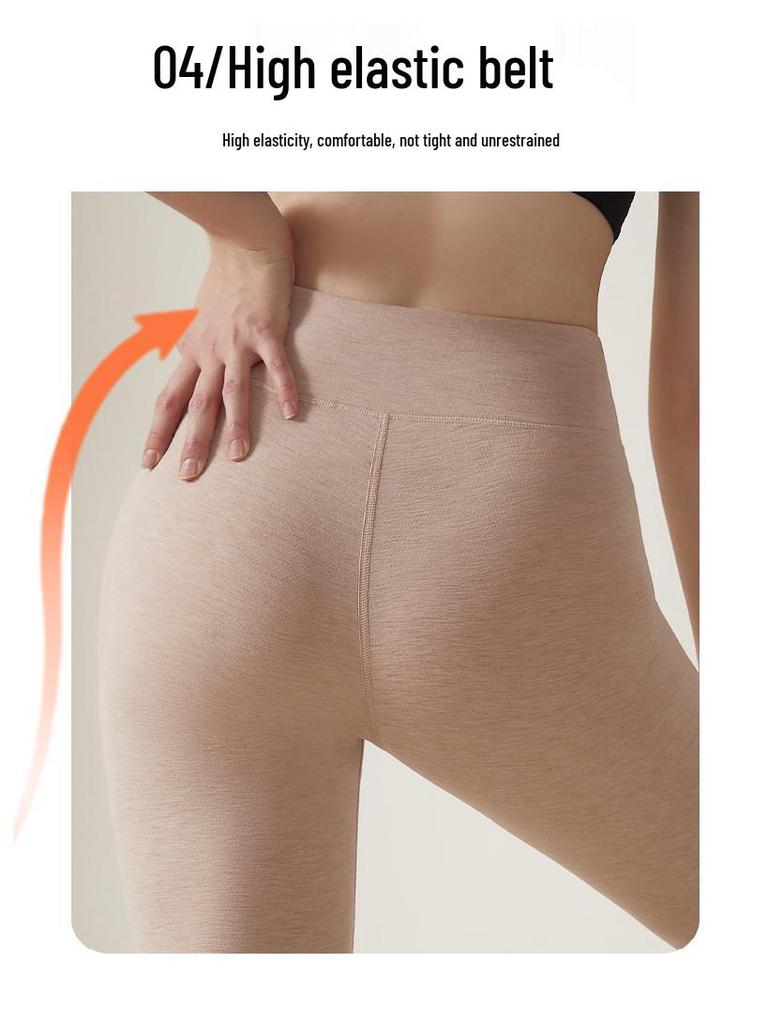 Women's High-Waist Silk Cashmere Fleece-Lined Pants - Seamless, Warm, and Thick for Autumn/Winter Cold Protection