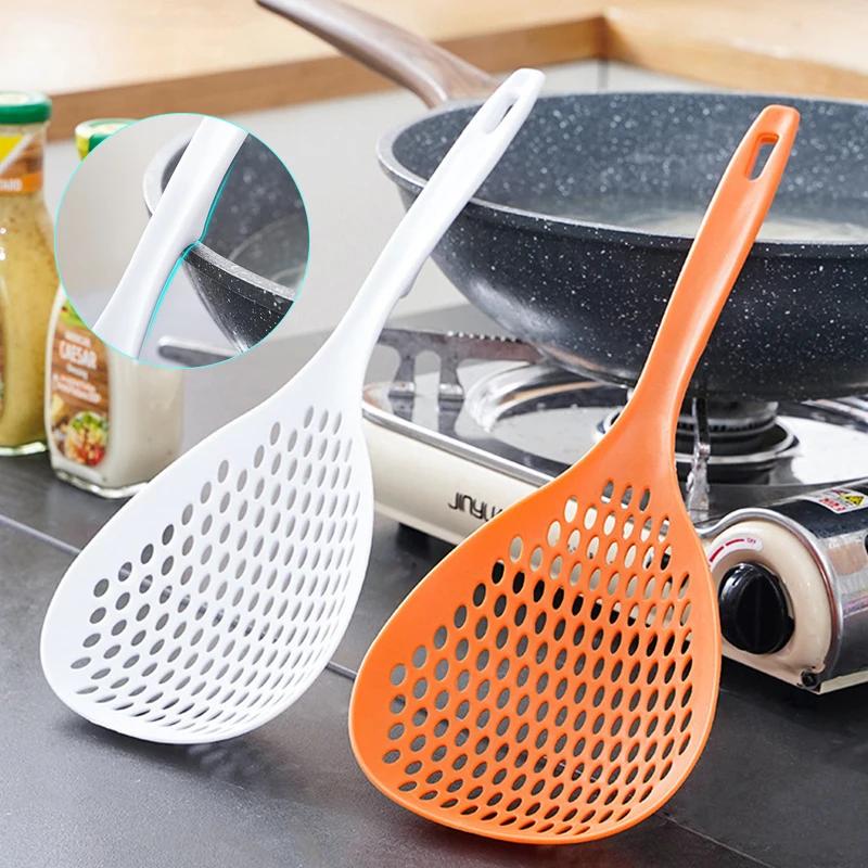 3pcs Strainer Scoop Drain Shovel Colander Slotted Pasta Spoon Plastic Skimmer Spoon with Handle Food for Kitchen Cooking