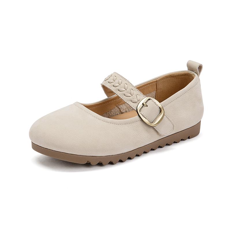 Cowhide Shallow-Mouthed Mary Jane Shoes