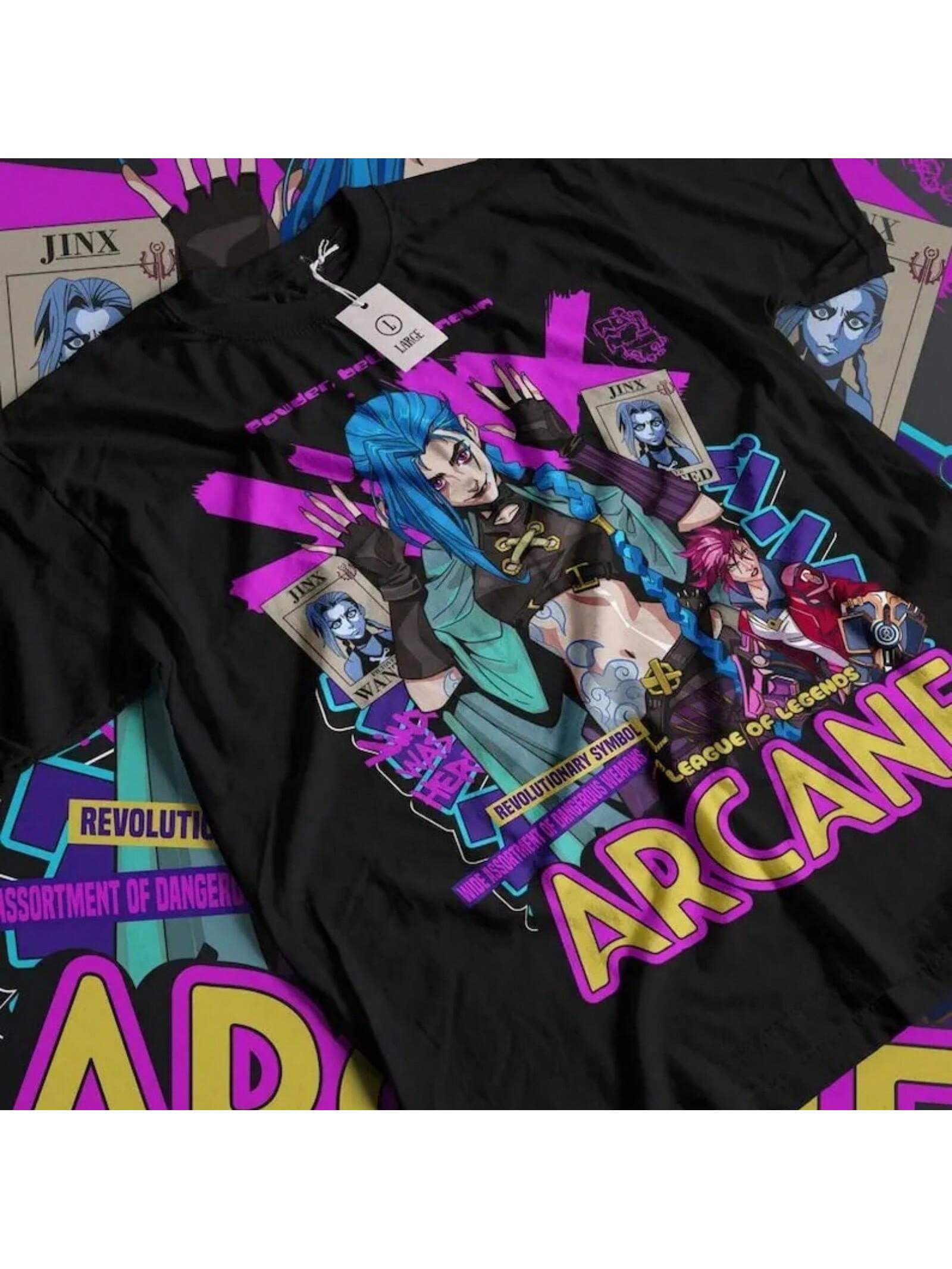 Jinx Arcane Vi T-Shirt Japanese Anime Cartoon Jinx Arcane Graphic Tee All Size S разноцветный