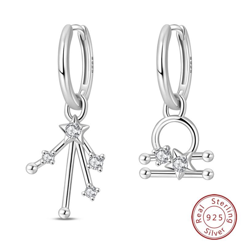 New 925 Silver Hoop Earrings Twelve Constellation Pendant Hoop Earrings For Women Fashion Birthday Jewelry Gift