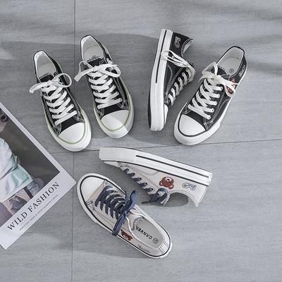 Spring New Bear Pattern Low -Top Canvas Shoes Breathable Student All -Match Flat Bottom Shoes Ins Tide Shoes