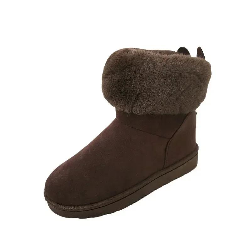 Mode Sneeuwlaarzen Dames Dikke Zool Schattige Konijnenoren Suède Schoenen voor Dames Warmhouden Sleeve Lage Hakken Plateauschoenen 2024 Winter Buiten