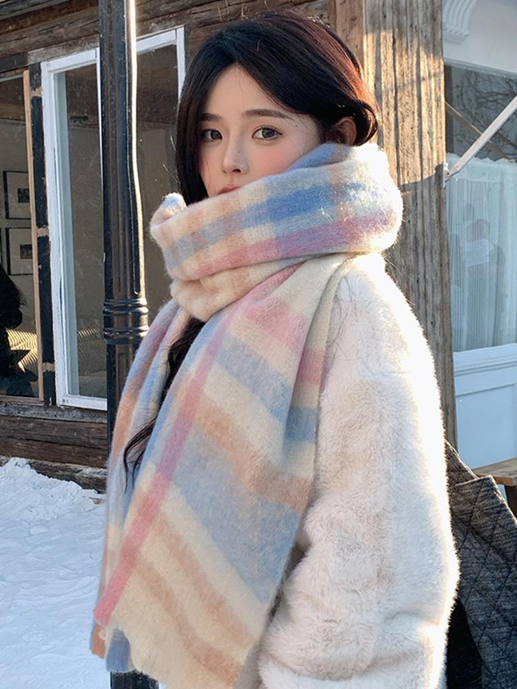 Women Winter Knitted Scarf Headscarf Ladies Men Casual Preppy Plaid Warm Scarve Mujer Male Vintage Soft Foulard Wrap Shawl New