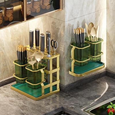 Wall-Mounted Luxury Kitchen Knife Holder & Drainable Chopstick Cage Rack