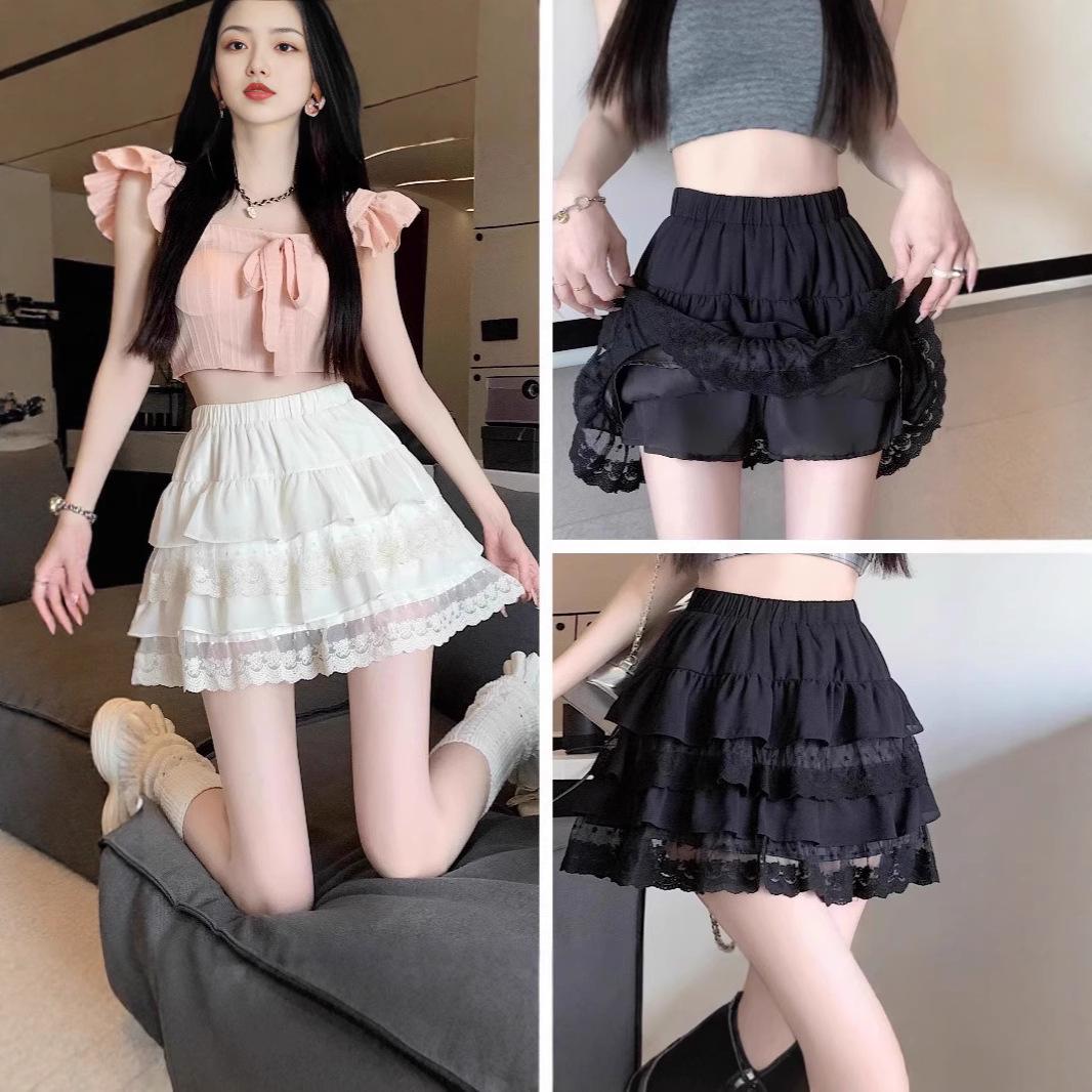 

2025 Summer Women s A-Line Lace Frill Midi Skirt with Elastic Waist and Hip-Covering Design 3XL [71-80 kg]