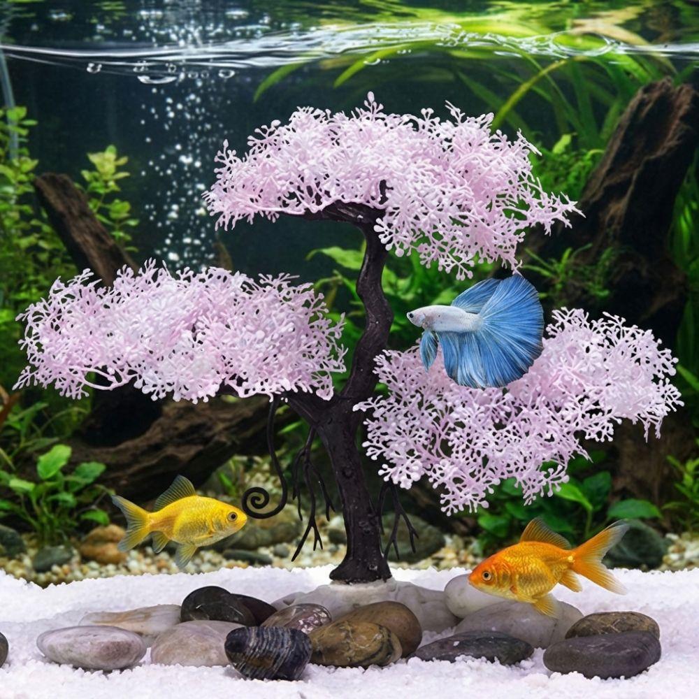 Realistic Aquarium Cherry Blossom Plastic Landscape Tree Fish Tank Ornament  Pet Accessories