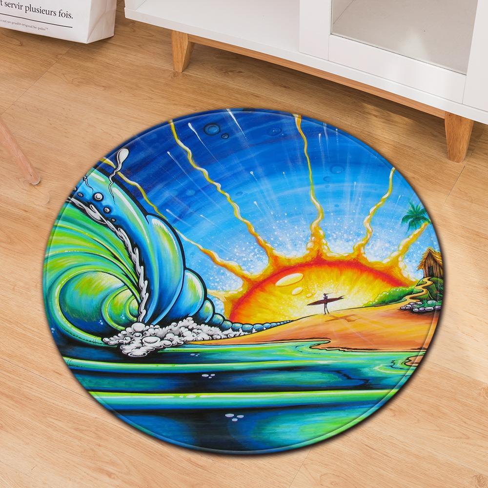 Living Room Mat Computer Chair Mat Round Anti-Slip Modern Creative Carpet Print Bee Clock Kids Bedroom Carpet