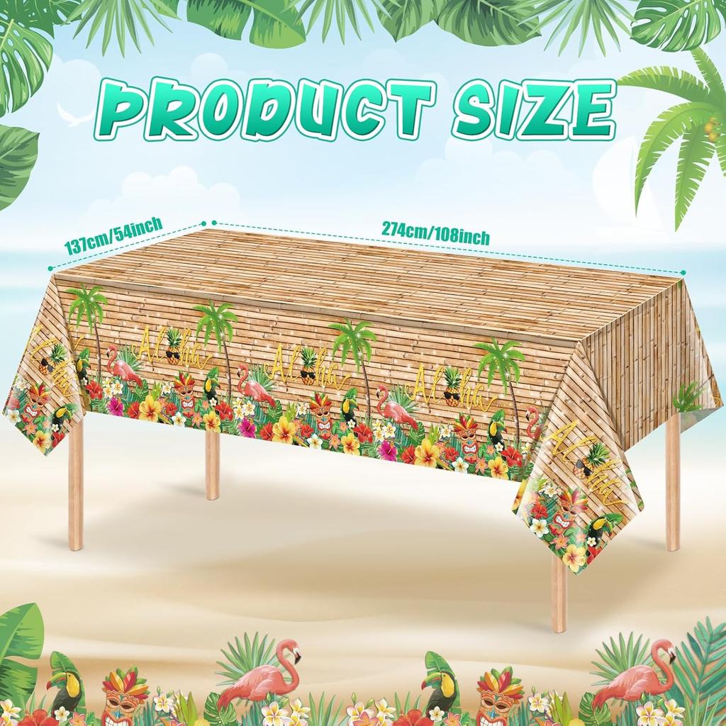 3Pcs Hawaiian Luau Tablecloth Tiki Party Tablecloths Tropical Table Cloth Plastic Disposable Rectangle Table Covers for Tiki Bar Tropical Summer