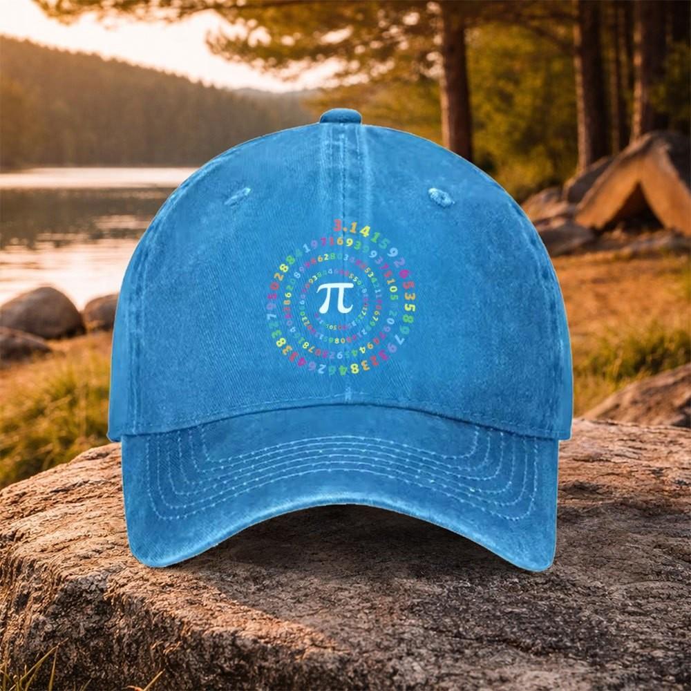Pi Number Spiral Print Washed Baseball Cap Adjustable Cotton Dad Hat for Math Enthusiasts