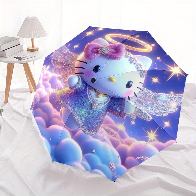 Hello Kitty Automatic Folding Umbrella-Simple 8-Rib Design, Bright Cartoon Pattern, Durable Iron Frame, Suitable For Travel, Outdoor, Beach-