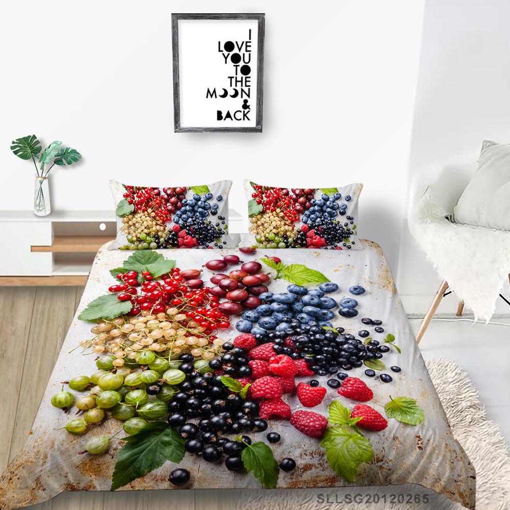 Polyester Quilt Cover Pillowcase Three-piece Berry Series Digital Printing