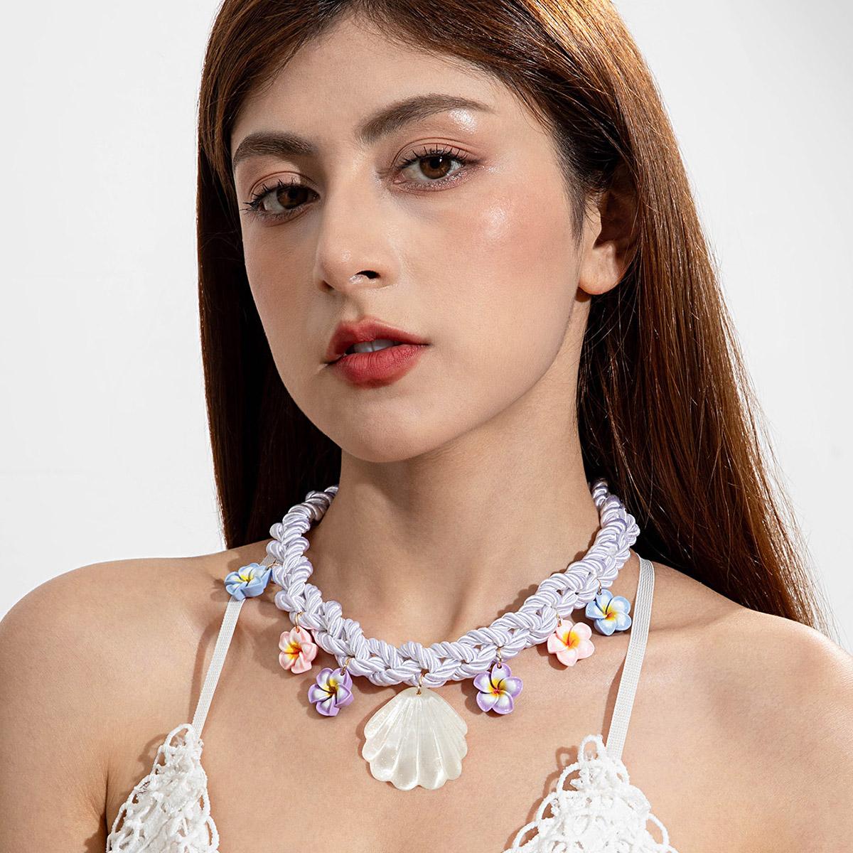 

Летний пляжный стиль, Разноцветные пайетки в виде цветка яйца, Ожерелье с подвеской в виде ракушки, Модный и креативный дизайн, Плетеное женское колье