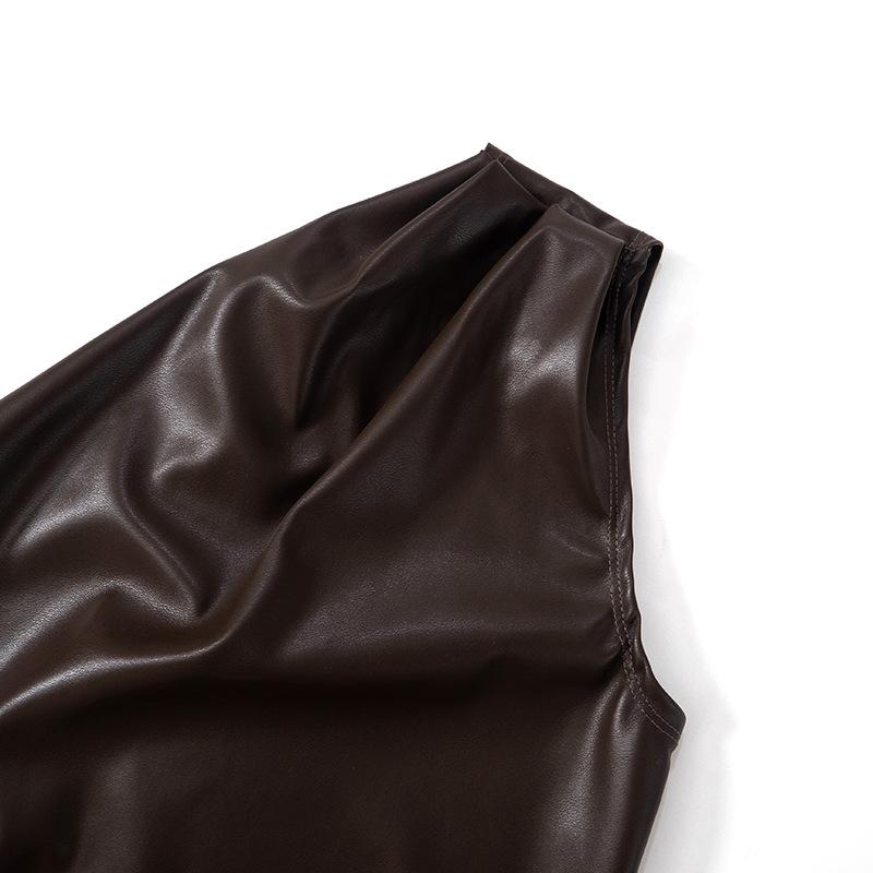 Outono Inverno 2025 Novo Cor Pura Slim Sem Mangas Um Ombro Gola Inclinada Zíper Mostrar Fino Jaqueta