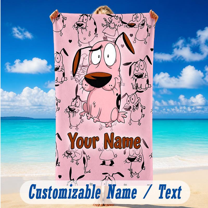 Beach Towel Custom Name Text, Quick Dry Large Towel For Beach HomeCourage the Cowardly Dog
